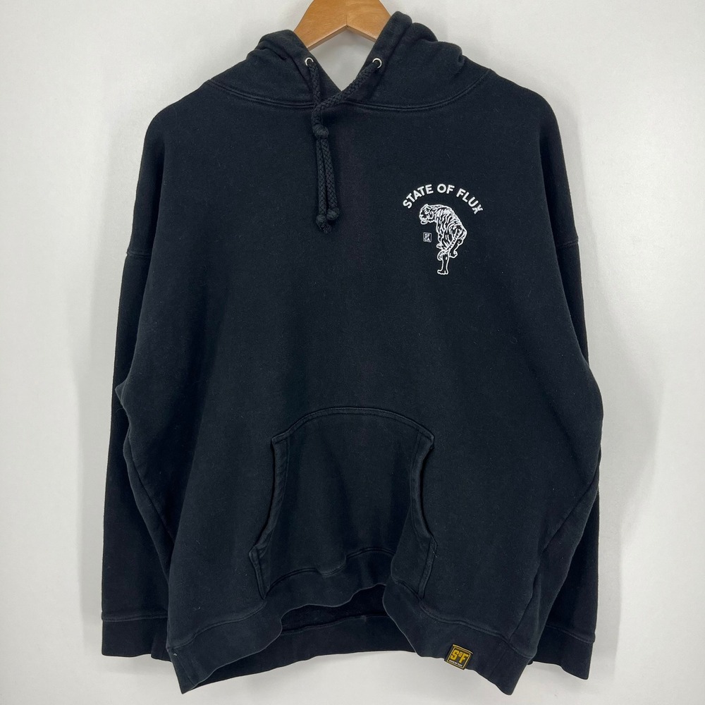 State of Flux Mens Black Tiger Graphic Hoodie Never Break Never Settle XL